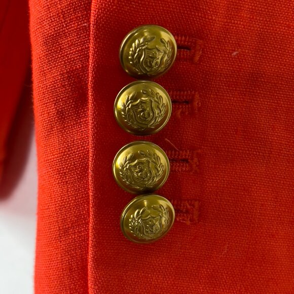 J Crew Womens Rhodes Blazer Firey Sunset Linen Lined Gold Button Preppy Size 00 - Picture 2 of 7